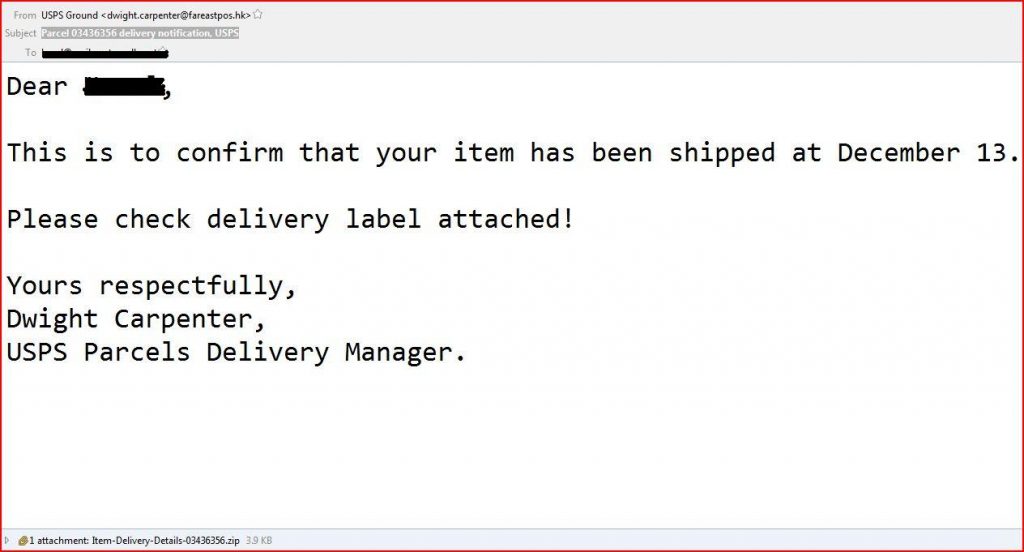 parcel malware email