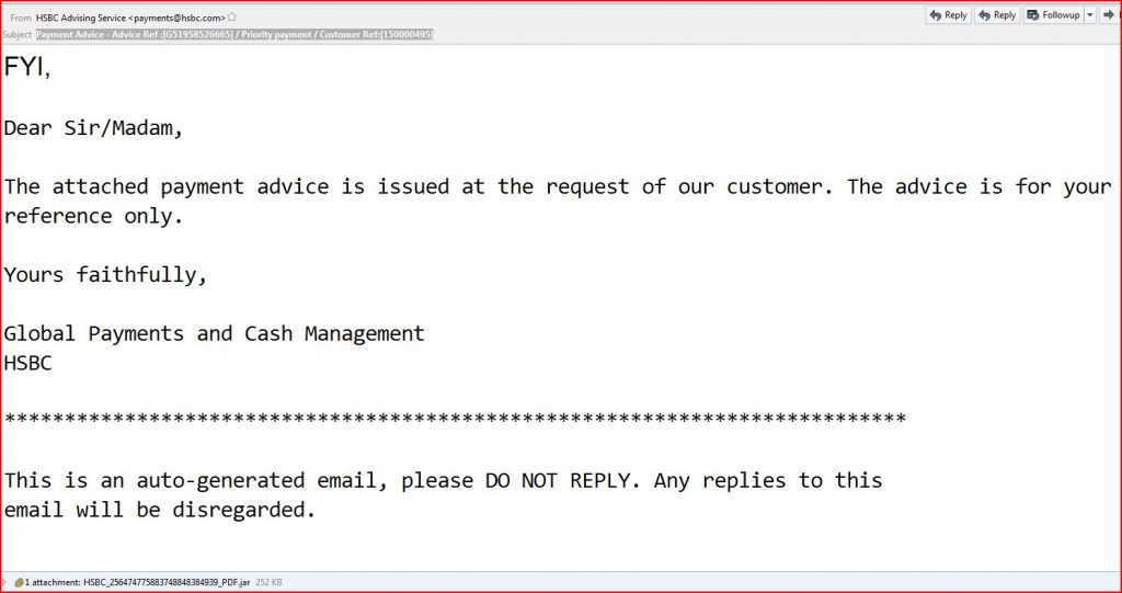 HSBC Payment Malware Email